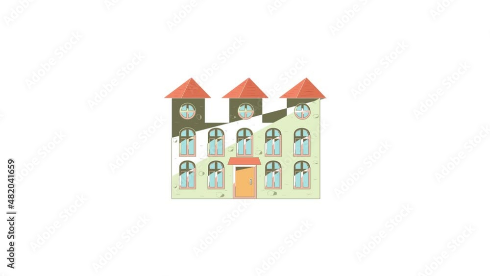 Two storey house with arched windows icon animation best cartoon object on white background Two storey house with arched windows icon animation best cartoon object on white background