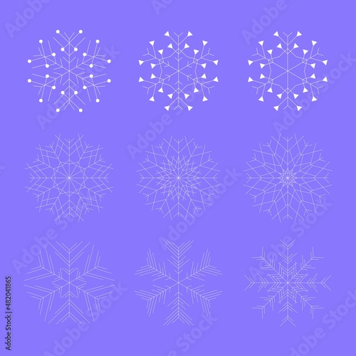 white snowflakes, a festive set of decorative elements for winter holidays