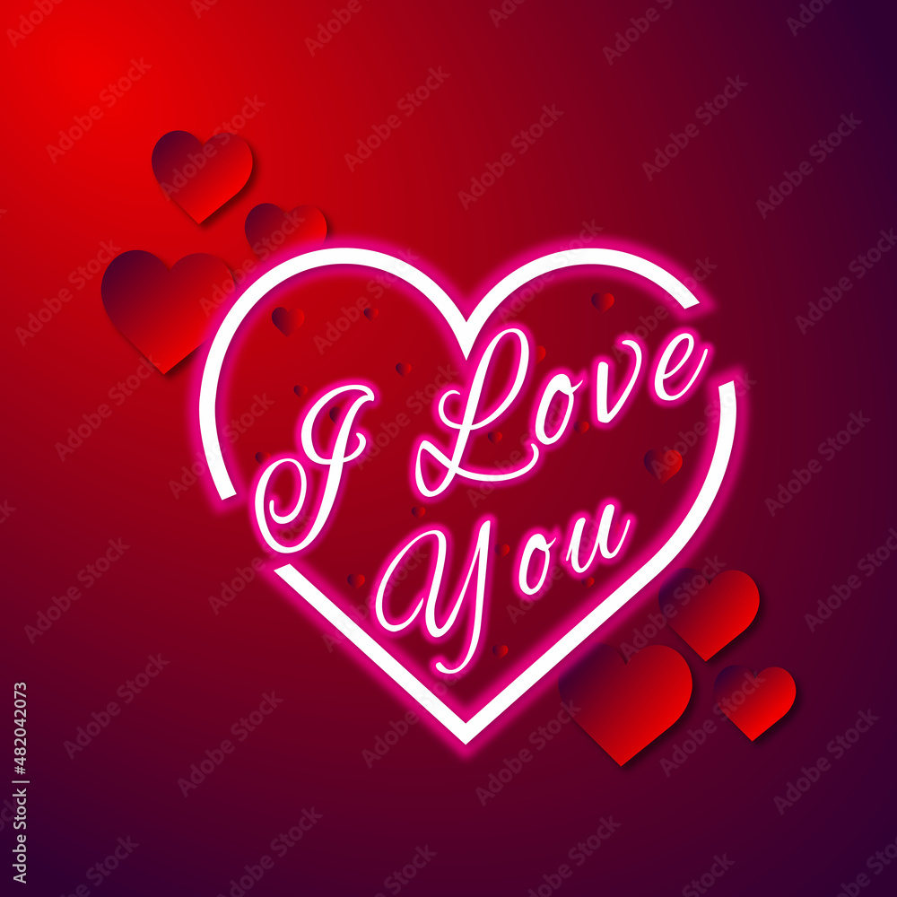 I love you text with neon hearts free Vector
