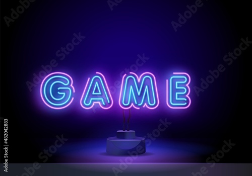 Vector realistic isolated neon sign of GAME logo for decoration and covering on the wall background. Concept of gaming and video games.