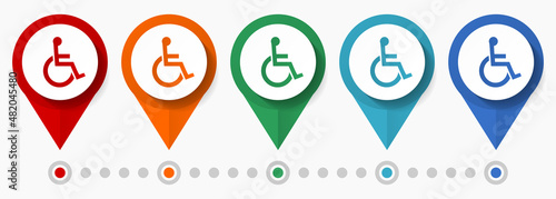 Disabled, wheelchair concept vector icon set, flat design pointers, infographic template