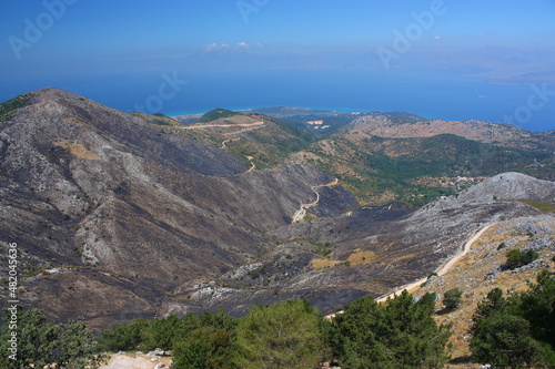View to incinerator after a fire in the countryside on the Greek island of Corfu