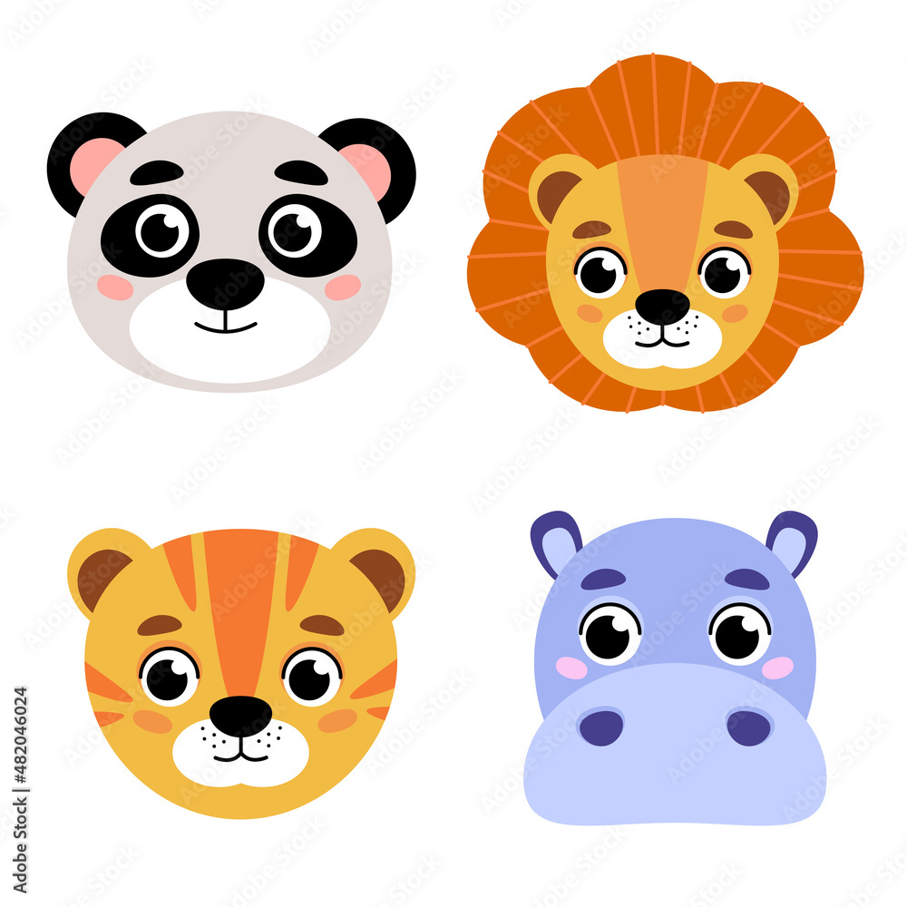 Cute baby animal pictures panda, lion, tiger, hippo