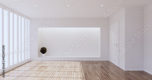 Cleaning room  Modern room empty white wall on tiles floor. 3D rendering