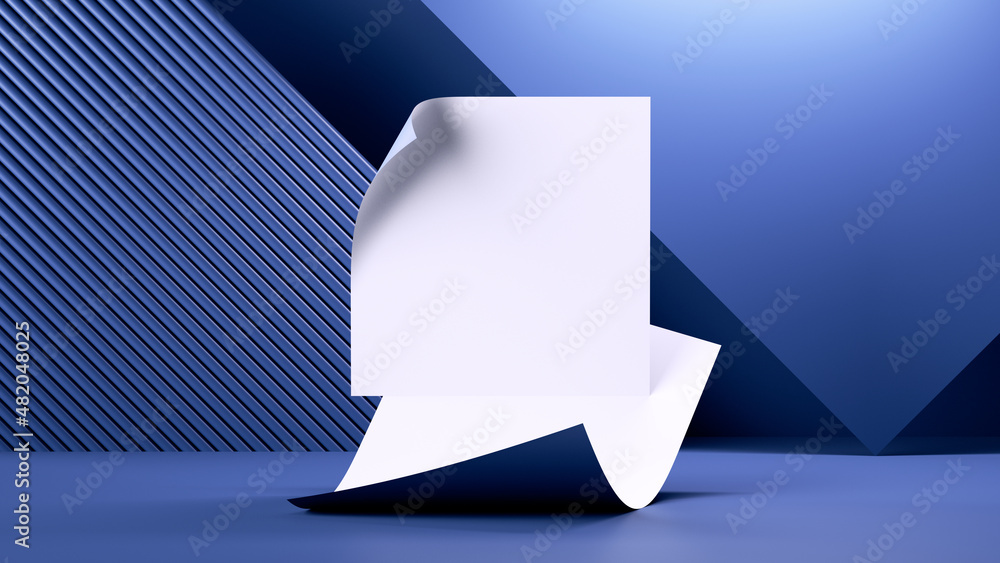 3d render, blue business background with empty pages, modern mockup, white paper or blank document 3d render, blue business background with empty pages, modern mockup, white paper or blank document
