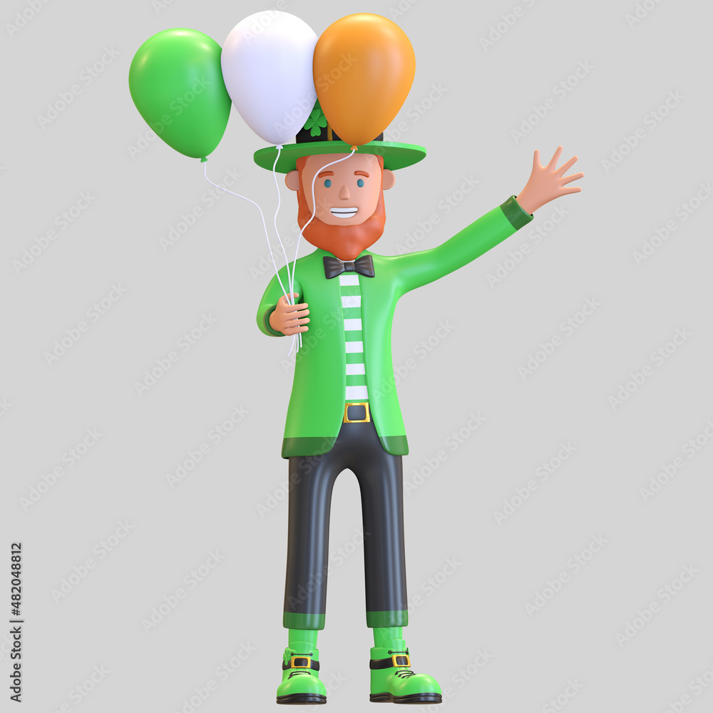 man with beard leprechaun holding balloon character st Patrick's Day symbol 3d render illustration man with beard leprechaun holding balloon character st Patrick's Day symbol 3d render illustration