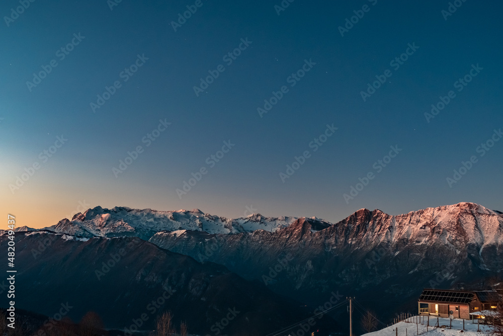 Winter sunset in the Julian alps