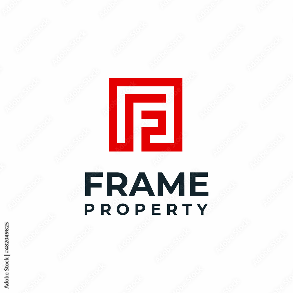 Initial Letter F and P, Monogram FP PF with square frame logo design Initial Letter F and P, Monogram FP PF with square frame logo design
