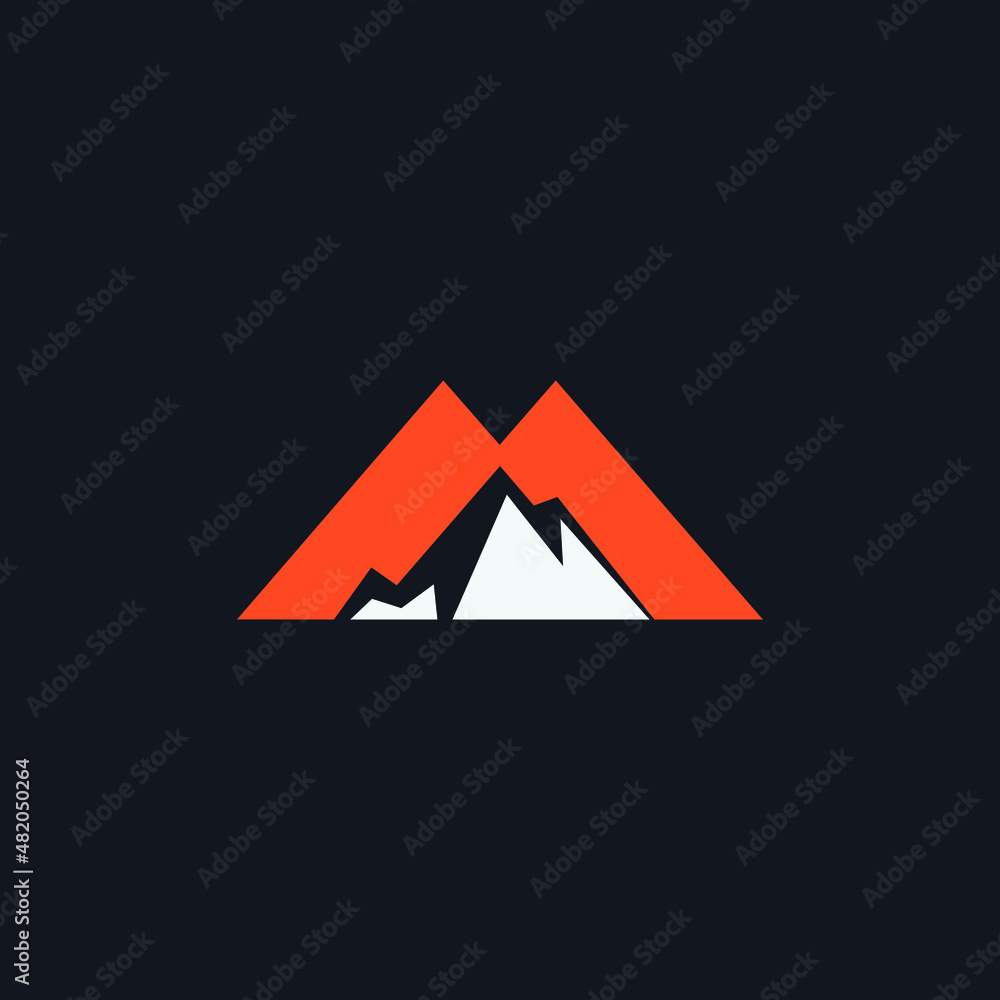 Initial letter M, mountain, hills, adventure, outing, trips, explore the world, hilly areas, snow, up hill, vector template, monogram, business, illustration Initial letter M, mountain, hills, adventure, outing, trips, explore the world, hilly areas, snow, up hill, vector template, monogram, business, illustration