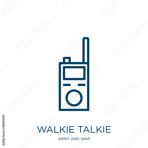 walkie talkie icon from army and war collection. Thin linear walkie talkie, talkie, walkie outline icon isolated on white background. Line vector walkie talkie sign, symbol for web and mobile
