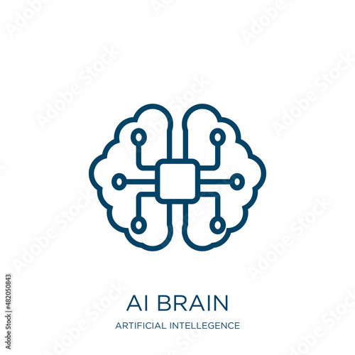 ai brain icon from artificial intellegence and future technology collection. Thin linear ai brain, ai, technology outline icon isolated on white background. Line vector ai brain sign, symbol for web