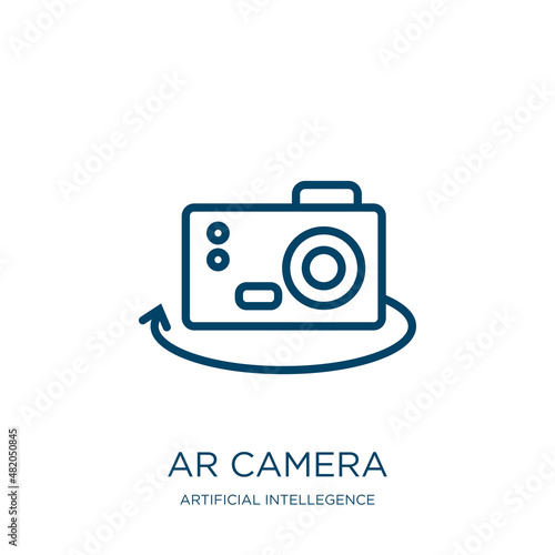 ar camera icon from artificial intellegence and future technology collection. Thin linear ar camera, camera, innovation outline icon isolated on white background. Line vector ar camera sign, symbol