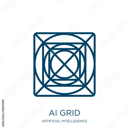 ai grid icon from artificial intellegence and future technology collection. Thin linear ai grid, digital, technology outline icon isolated on white background. Line vector ai grid sign, symbol for web