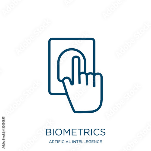 biometrics icon from artificial intellegence and future technology collection. Thin linear biometrics, access, protection outline icon isolated on white background. Line vector biometrics sign, symbol