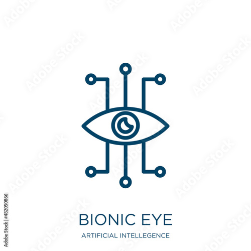 bionic eye icon from artificial intellegence and future technology collection. Thin linear bionic eye, robot, intelligence outline icon isolated on white background. Line vector bionic eye sign,