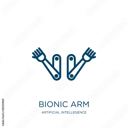 bionic arm icon from artificial intellegence and future technology collection. Thin linear bionic arm, bionic, technology outline icon isolated on white background. Line vector bionic arm sign, symbol