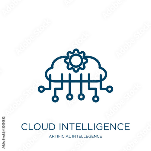 cloud intelligence icon from artificial intellegence and future technology collection. Thin linear cloud intelligence, computer, data outline icon isolated on white background. Line vector cloud