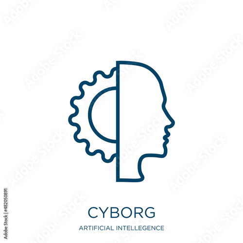 cyborg icon from artificial intellegence and future technology collection. Thin linear cyborg, intelligence, science outline icon isolated on white background. Line vector cyborg sign, symbol for web
