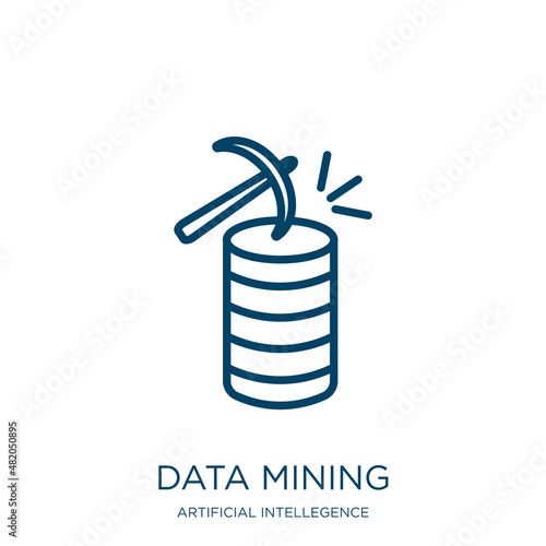 data mining icon from artificial intellegence and future technology collection. Thin linear data mining, data, mining outline icon isolated on white background. Line vector data mining sign, symbol