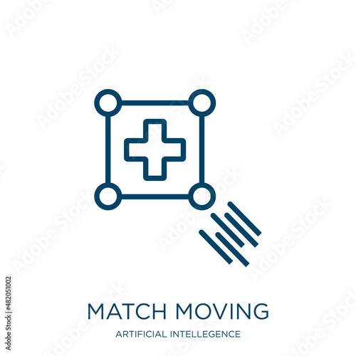 match moving icon from artificial intellegence and future technology collection. Thin linear match moving, play, championship outline icon isolated on white background. Line vector match moving sign,