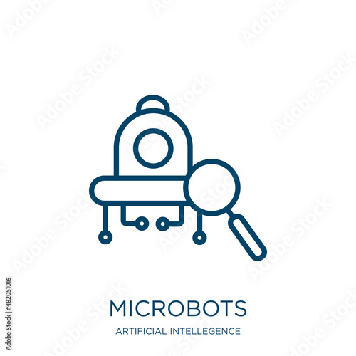 microbots icon from artificial intellegence and future technology collection. Thin linear microbots, microbot, nanobot outline icon isolated on white background. Line vector microbots sign, symbol for