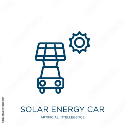 solar energy car icon from artificial intellegence and future technology collection. Thin linear solar energy car, energy, solar outline icon isolated on white background. Line vector solar energy car
