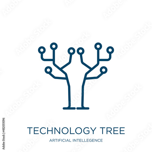 technology tree icon from artificial intellegence and future technology collection. Thin linear technology tree, tree, technology outline icon isolated on white background. Line vector technology tree