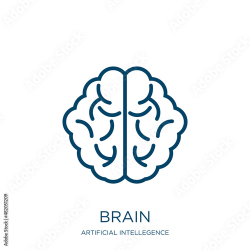 brain icon from artificial intellegence and future technology collection. Thin linear brain, intelligence, human outline icon isolated on white background. Line vector brain sign, symbol for web and