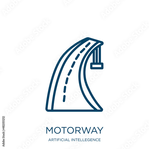 motorway icon from artificial intellegence and future technology collection. Thin linear motorway, travel, transportation outline icon isolated on white background. Line vector motorway sign, symbol