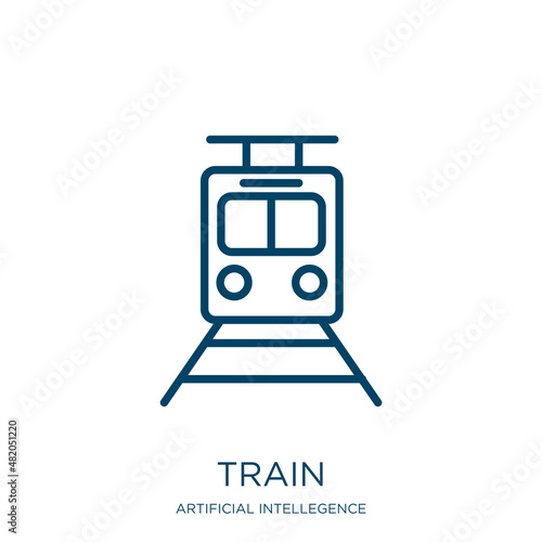 train icon from artificial intellegence and future technology collection. Thin linear train, travel, transport outline icon isolated on white background. Line vector train sign, symbol for web and