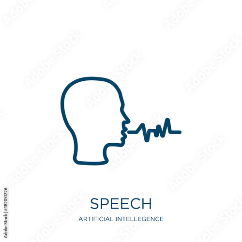 speech icon from artificial intellegence and future technology collection. Thin linear speech, bubble, communication outline icon isolated on white background. Line vector speech sign, symbol for web