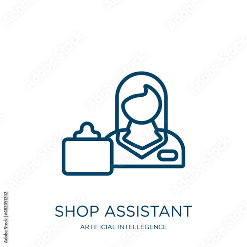 shop assistant icon from artificial intellegence and future technology collection. Thin linear shop assistant, shop, store outline icon isolated on white background. Line vector shop assistant sign,