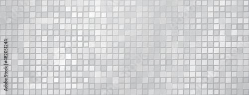 Fotografie, Obraz Abstract mosaic background of shiny mirrored square tiles in white and gray colo