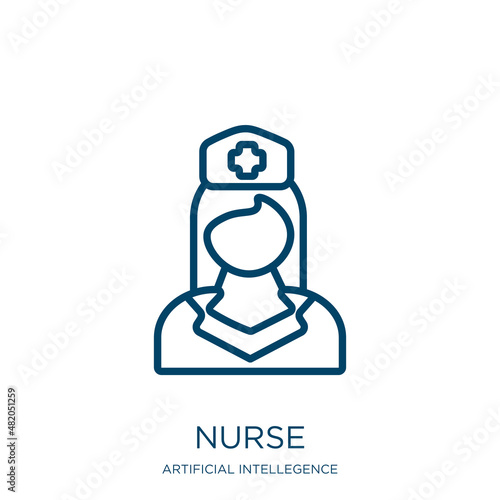 nurse icon from artificial intellegence and future technology collection. Thin linear nurse, capsule, medical outline icon isolated on white background. Line vector nurse sign, symbol for web and