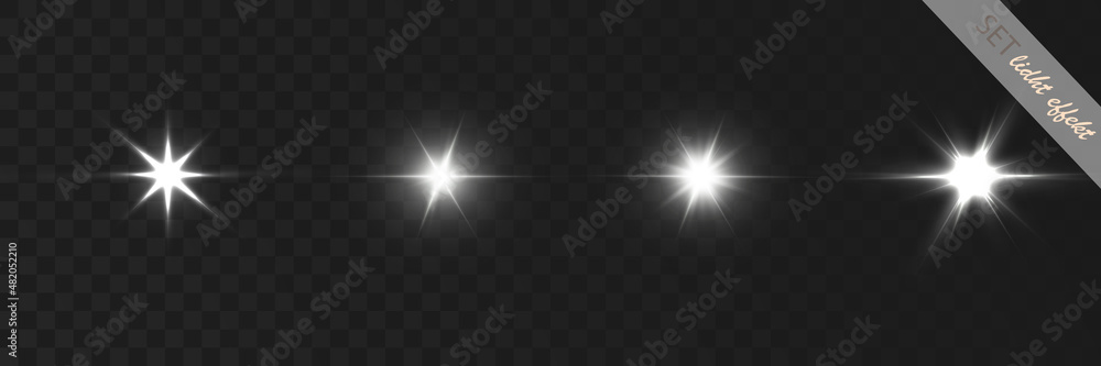 Collection of bright white light effects with rays and glare for vector illustration. Collection of bright white light effects with rays and glare for vector illustration.