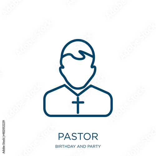 pastor icon from birthday and party collection. Thin linear pastor, christianity, religious outline icon isolated on white background. Line vector pastor sign, symbol for web and mobile