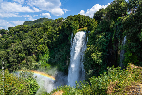 Beautiful landscape with Marmore falls  Cascata delle Marmore  and the rainbow  Umbria  Italy