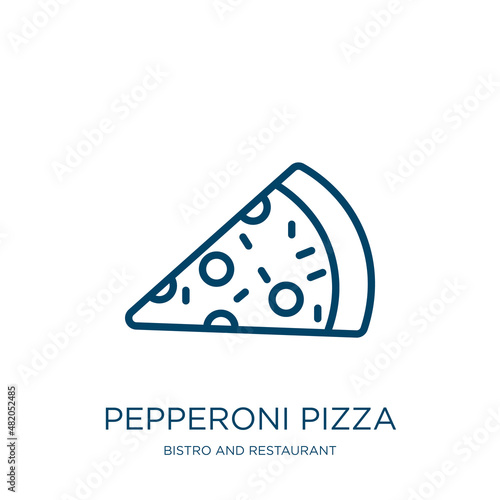 pepperoni pizza icon from bistro and restaurant collection. Thin linear pepperoni pizza, lunch, cheese outline icon isolated on white background. Line vector pepperoni pizza sign, symbol for web and