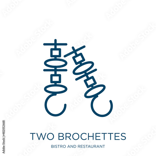 two brochettes icon from bistro and restaurant collection. Thin linear two brochettes, brochette, lunch outline icon isolated on white background. Line vector two brochettes sign, symbol for web and