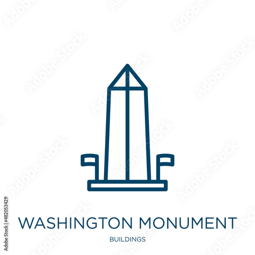washington monument icon from buildings collection. Thin linear washington monument, usa, monument outline icon isolated on white background. Line vector washington monument sign, symbol for web and