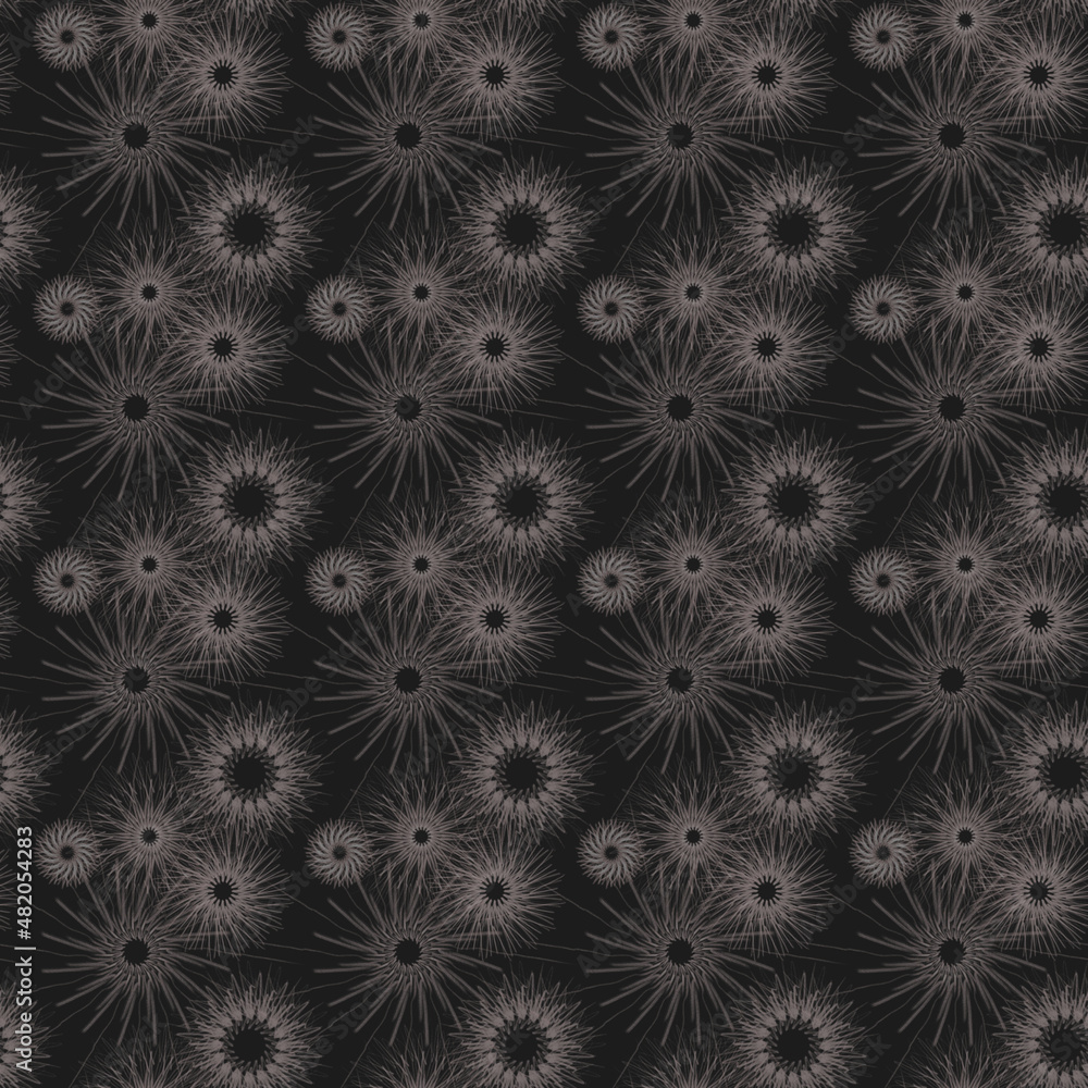 Seamless geometric pattern of mandalas, flowers. A white ornament on a black background, hand-drawn. Retro style. Design of the background, interior, wallpaper, textiles, fabric, packaging. Seamless geometric pattern of mandalas, flowers. A white ornament on a black background, hand-drawn. Retro style. Design of the background, interior, wallpaper, textiles, fabric, packaging.