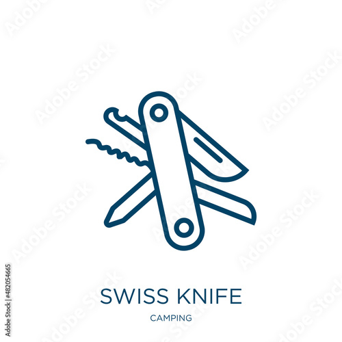 swiss knife icon from camping collection. Thin linear swiss knife, swiss, tool outline icon isolated on white background. Line vector swiss knife sign, symbol for web and mobile