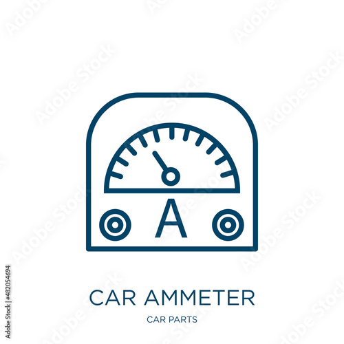 car ammeter icon from car parts collection. Thin linear car ammeter, energy, meter outline icon isolated on white background. Line vector car ammeter sign, symbol for web and mobile