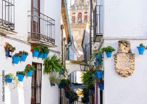 Cordoba, Spain. Calleja de las flores, a famous narrow street in Cordoba, Spain during the traditional flower festival of the patios photo