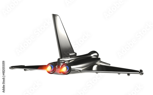 Isolated Jet Plane on White Background, Gold Metallic Award or Trophy, 3D Render Illustration.