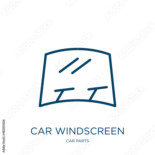 car windscreen icon from car parts collection. Thin linear car windscreen, windscreen, car outline icon isolated on white background. Line vector car windscreen sign, symbol for web and mobile