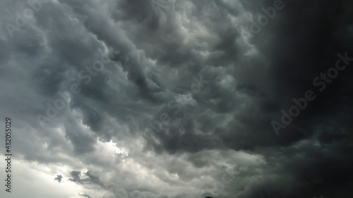 Sky and black cloud. Dark grey storm clouds. Dramatic sky. lighting in dark stormy cloudy. B Horrible weather, in Brazil