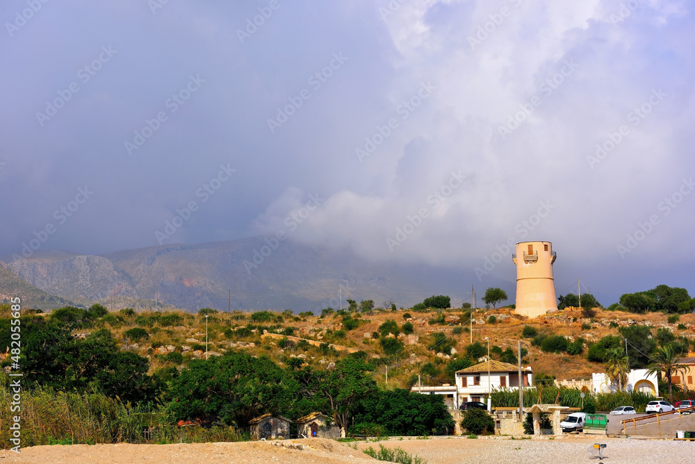 guidaloca beach and saracen tower Castellammare del golfo Sicily Italy
