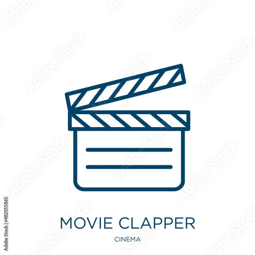 movie clapper icon from cinema collection. Thin linear movie clapper, movie, action outline icon isolated on white background. Line vector movie clapper sign, symbol for web and mobile