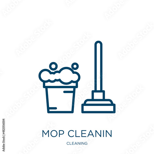 mop cleanin icon from cleaning collection. Thin linear mop cleanin, cleanly, clean up outline icon isolated on white background. Line vector mop cleanin sign, symbol for web and mobile